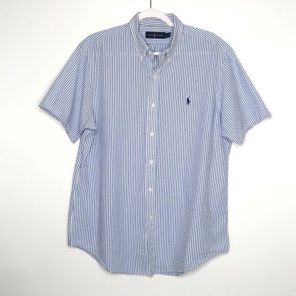 Ralph‎ Lauren Mens Button Up Shirt Size Large Blue White Striped Nautical Casual - Picture 1 of 7